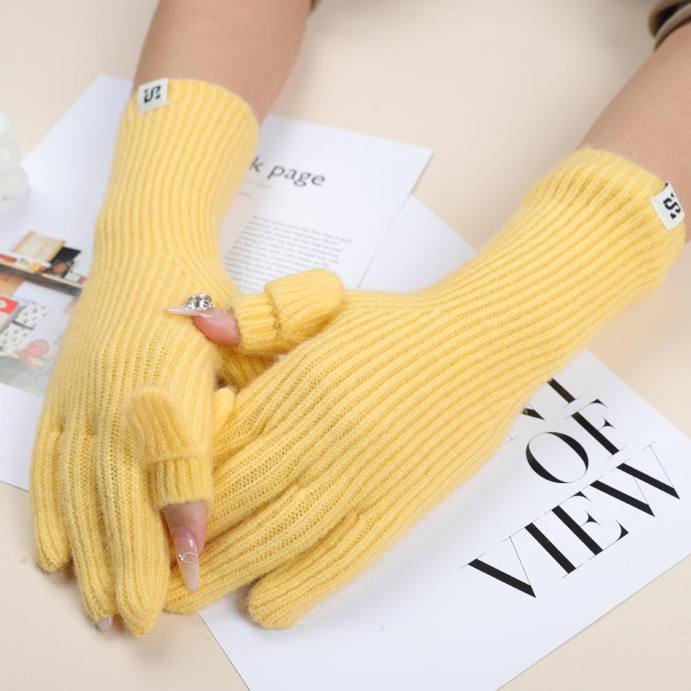 Touch Screen Gloves Autumn and Winter Warm Finger Gloves Thickened Warm Knitted Wool  Korean Student Gloves
