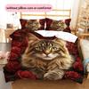 Maine Coon and Rose Pattern Bedding Home Decoration Birthday Gift (1 * duvet cover + 2 * pillowcase, without core)