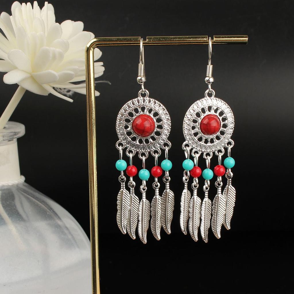 Turquoise Earrings Bohemian Drop Ear Earrings with Tassels, Geometric Alloy, Retro Style, Boastful Ear Accessories