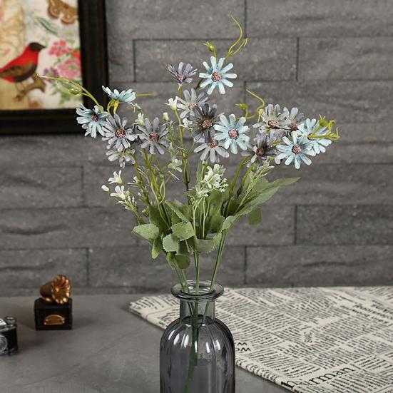 2 Pcs Simulated Flowers Bunch Artificial Daisies with Flexible Stem Weatherproof Fake Flowers for Vase Garden Home Decor Spring Summer Decoration