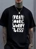Designed for Teenagers Pray More Worry Less Tee Teenager'S T Shirts Black 2026 Graphic Comfortable Loose And Fashionable