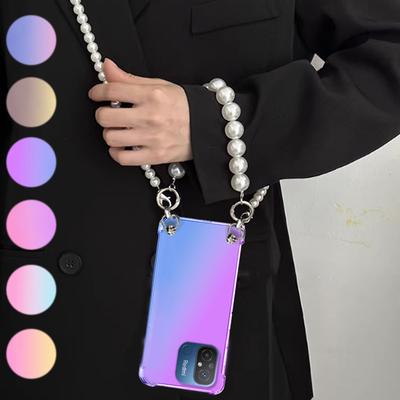 Crossbody Pearl Lanyard nyaklánc tok Redmi 12C tokokhoz Redmi 12 10C 10A 10X 9I 9C 9T 8A 7 6pro karkötő lánc átlátszó színátmenetes telefonfedélhez