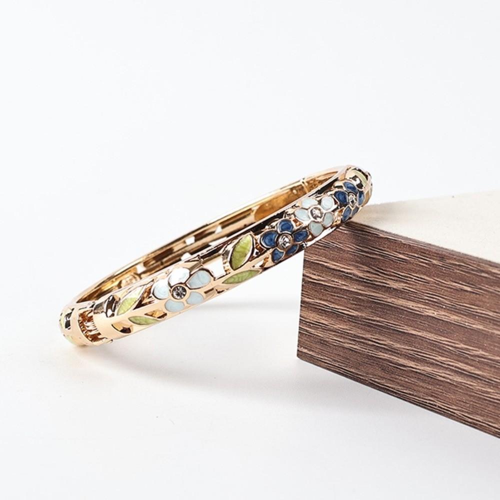 Enamel Flower Bangle Colorful Women's Hand Bracelet Handicraft Vintage Cloisonne Bangle  Girls
