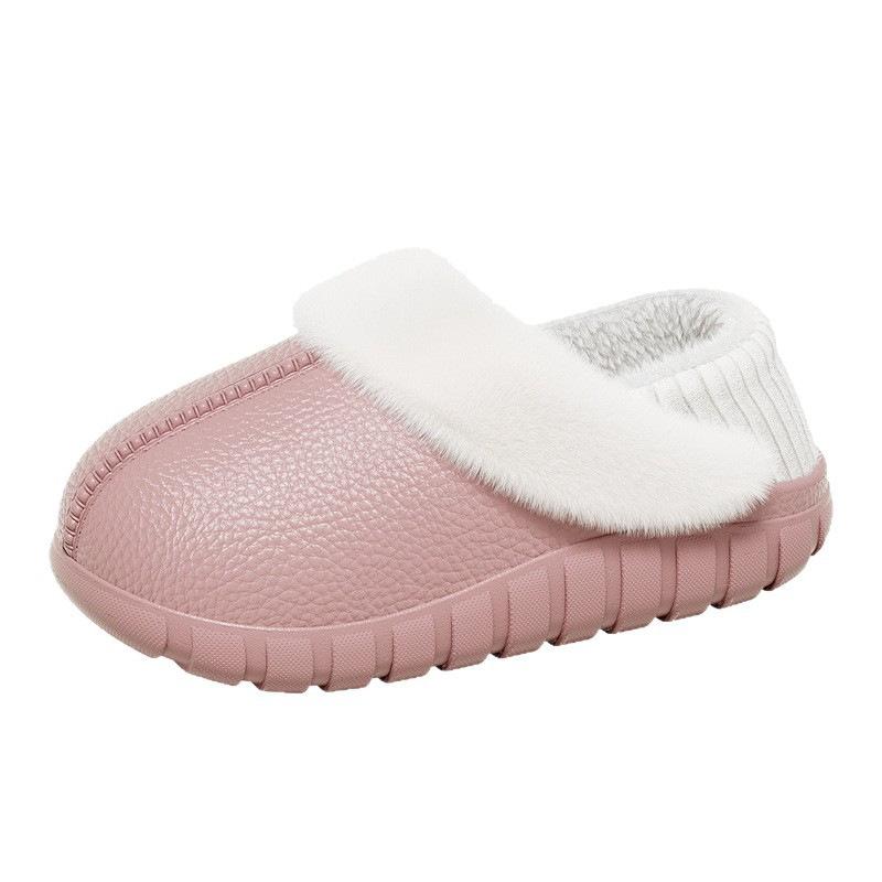 Cotton slippers bag heel leather pattern slippers autumn and winter waterproof plush home cotton shoes warm and non-slip cotton mop