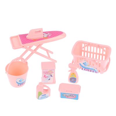 Juguetes para la casa de juegos de niños Kit de lavado doméstico Herramientas de lavandería de hierro para muñecas 1/6