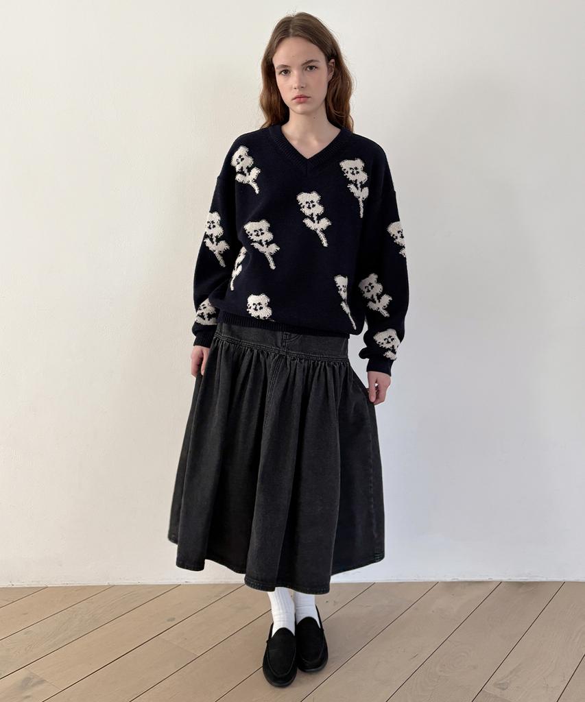 Sinun Sn Flare Denim Skirt (Black)