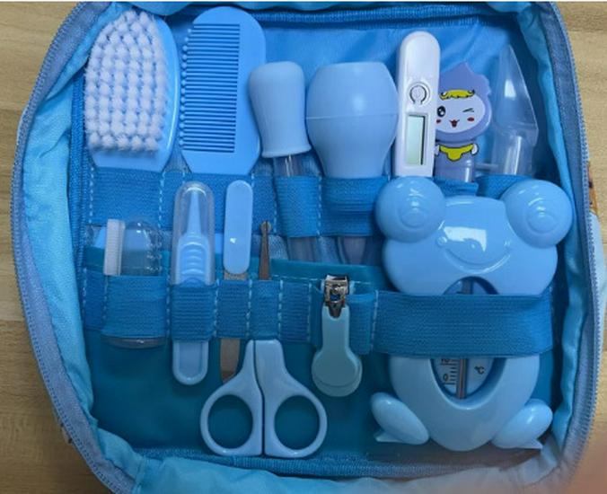 13-Piece Baby Care Set: Cloth Bag, Nasal Aspirator, Nail Clipper, Cartoon Design, Daily Cleaning Essentials