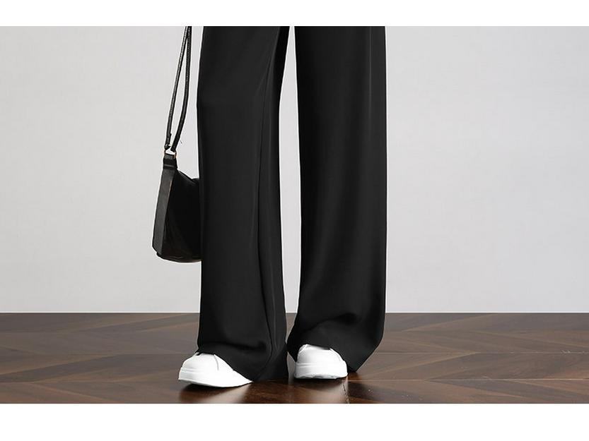 Tall Women's Black Drape Casual Wide-Leg Trousers - Spring/Autumn 2026