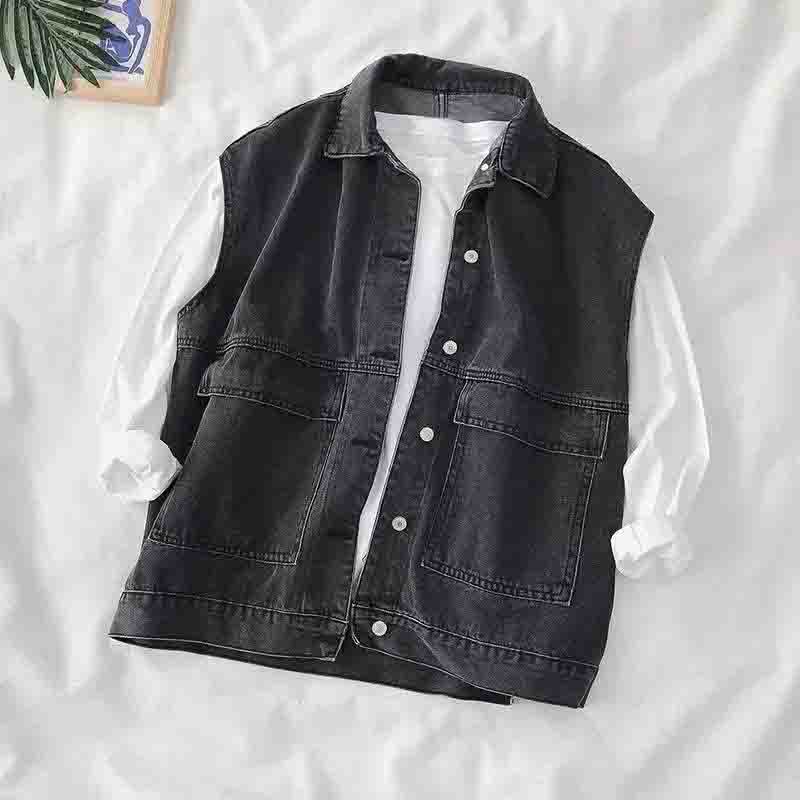 Denim Vest Coat Women's Spring and Autumn Loose Korean Style Waistcoat Outer Wear Vest Top Sleeveless Coat Casual Jacket