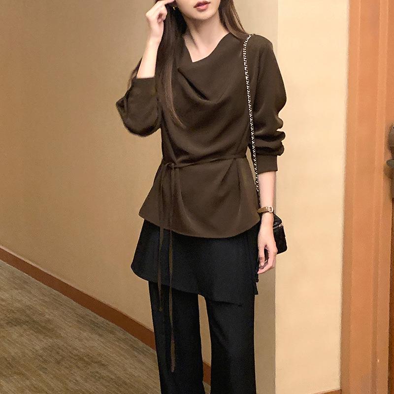 Haut chic coréen irrégulier à lacets avec décolleté français pour femmes