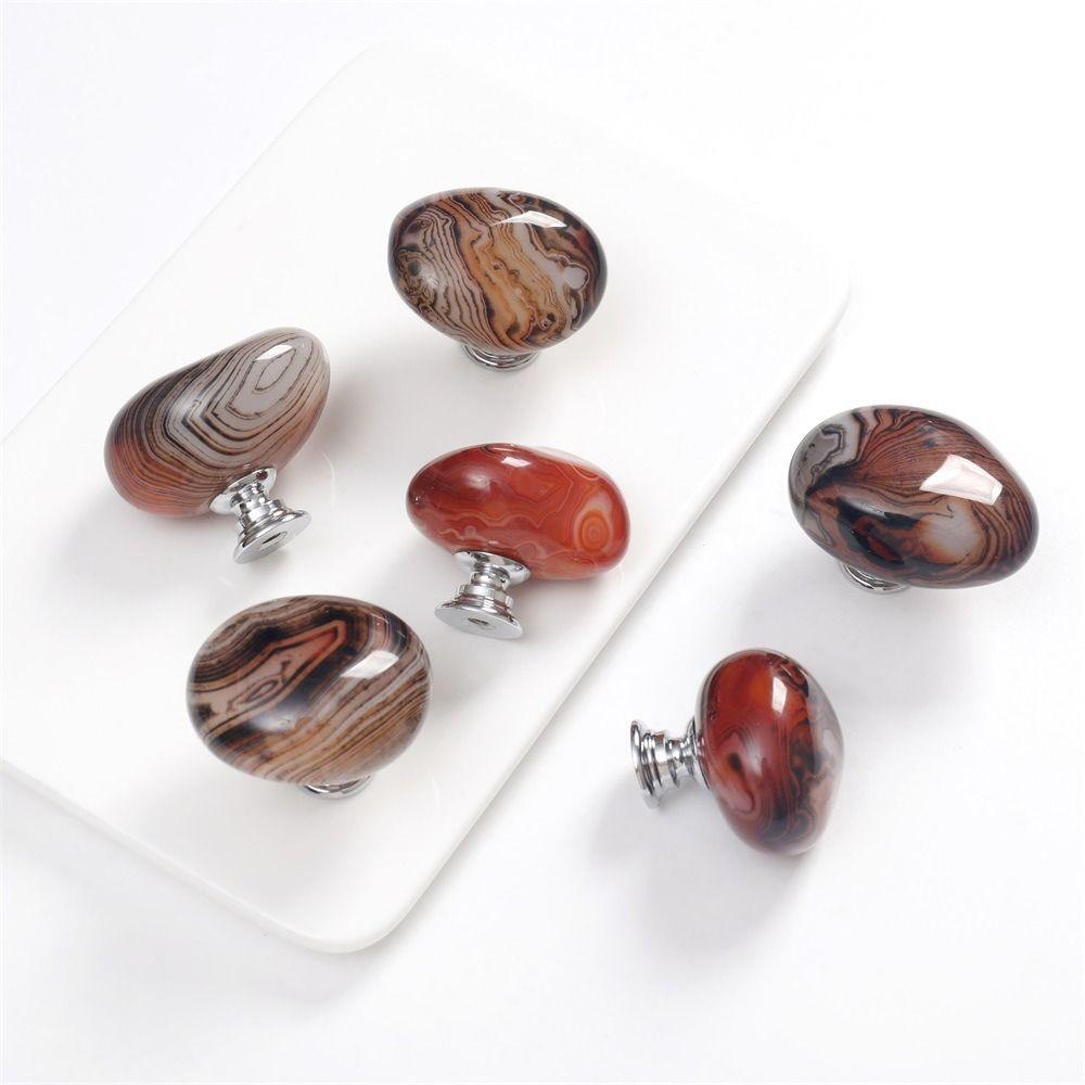 Agate Stone Wardrobe Handle Aluminum Alloy Base Cabinet Pulls Durable Drawer Knobs