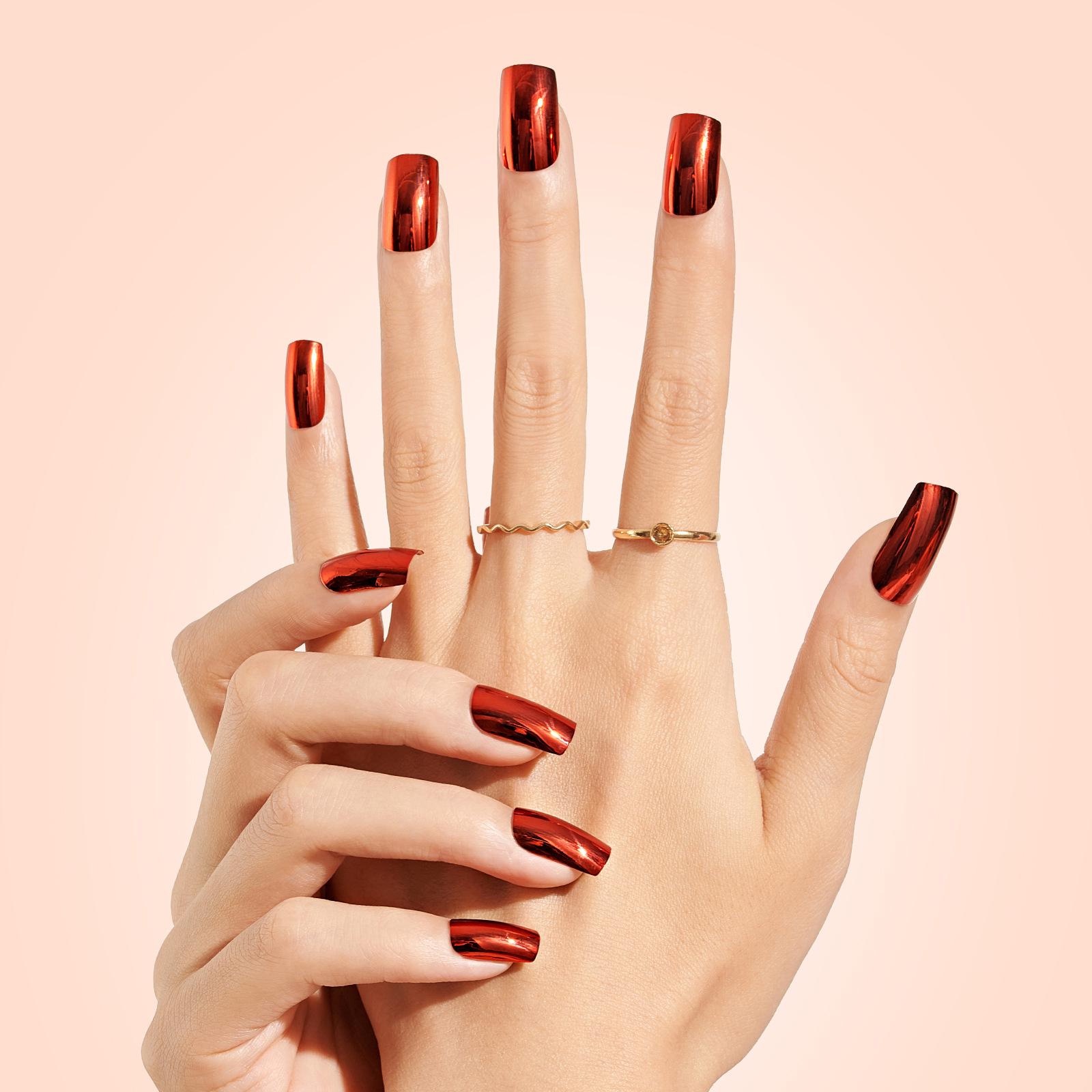 

Red Mirror Press-On Rectangle Nails - Cross-Border Exclusive