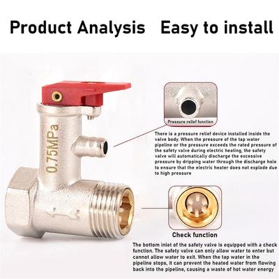 Durable Brass Safety Valve, Adjustable Pressure Relief Valve Protects Enclosed Water Systems From Overpressure Exhaust Fittings