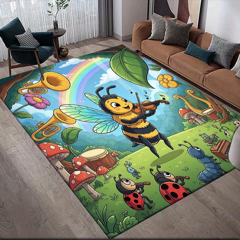 Maya the Bee Flannel Pattern Square Carpet,Area Rug,Carpet Rug for Living Room Bedroom Sofa Playroom Decor,Non-slip Floor Mat