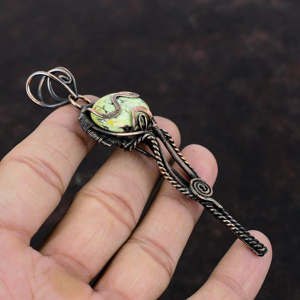 Lemon Chrysoprase Pendant Copper Wire Wrapped Pendant Gemstone Pendant Copper Jewelry Handmade Unique Pendant Wire Wrap Jewelry Wedding Gift