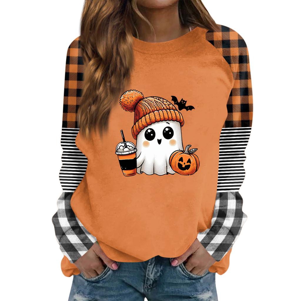 Women's Halloween Print Long Sleeve T-Shirt Round Neck Casual Top