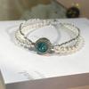 New sea blue pearl and silver double-layer bracelet for women, cat-eye casual style, gift for girls and best friends, live stream jewelry
