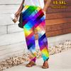 Women Abstract Printing Pants Lace Up Elastic Waist Loose  Trousers Casual Long Pants Trousers with Pockets