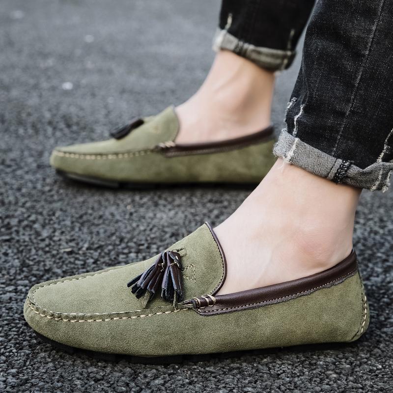 Fashion Man Summer Fashion Handsewn Genuine Leather Suede Shoes Men Casual Loafers Male Breathable Loafer Footwear Male Comfy Mocassins
