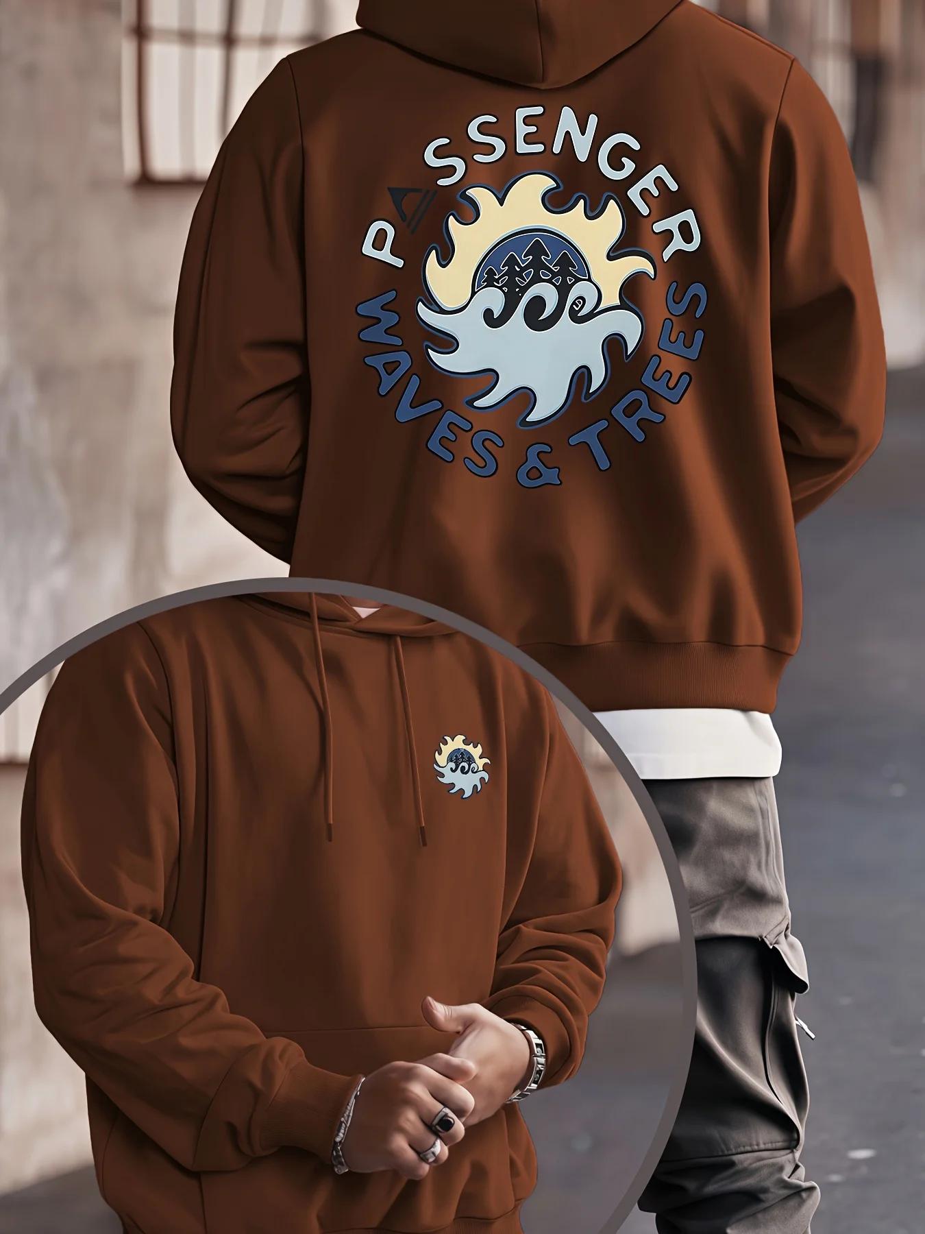 Men s fashionable versatile casual everyday hoodie with surfer double-sided print S