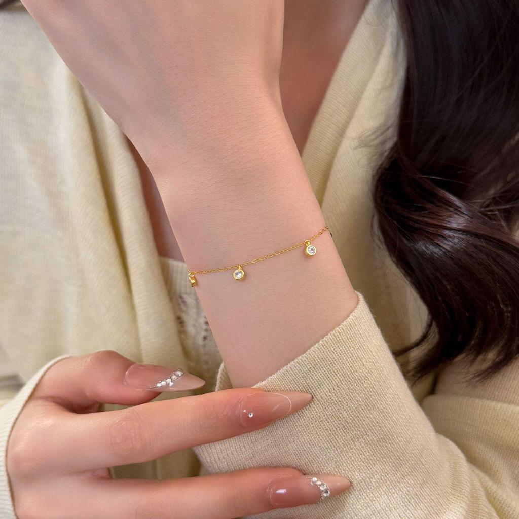 18K Gold-Plated S925 Sterling Silver Bubble Zircon Bracelet - Minimalist Japanese & Korean Style, Exquisite Star-Inspired Hand Jewelry.