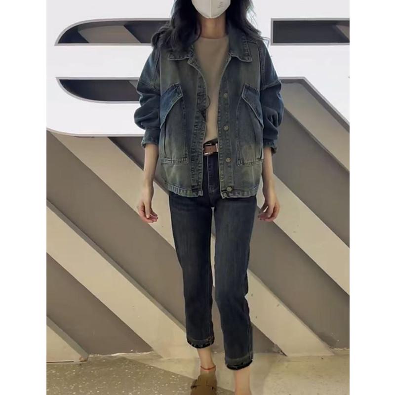 American Retro Women's Plus Size Distressed Denim Jacket, 2025 Hot Style, Loose and Versatile Outerwear