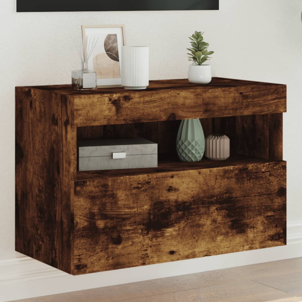 Wall Mounted TV Cabinet with RGB LED Lights Smoked Oak Finish 60 x 30 x 40 cm