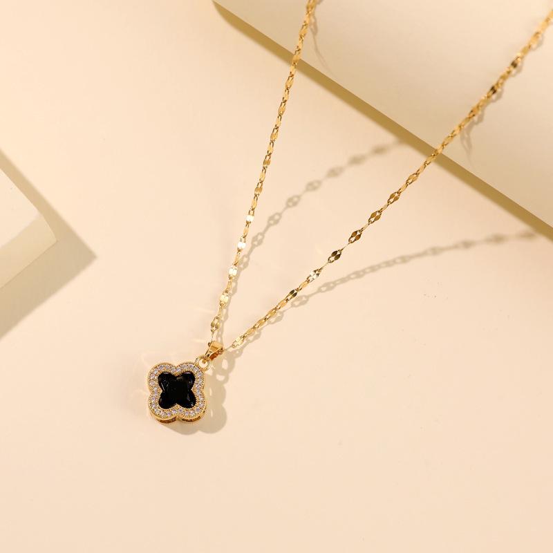 

Модное ожерелье с четырехлистным цветком для женщин, в японско-корейском стиле, со стразами, из титановой стали, подвеска-цепочка для ключиц