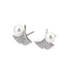 Beixi S925 Sterling Silver Ginkgo Leaf Diamond & Pearl Stud Earrings - Elegant & Fashionable Women's Jewelry