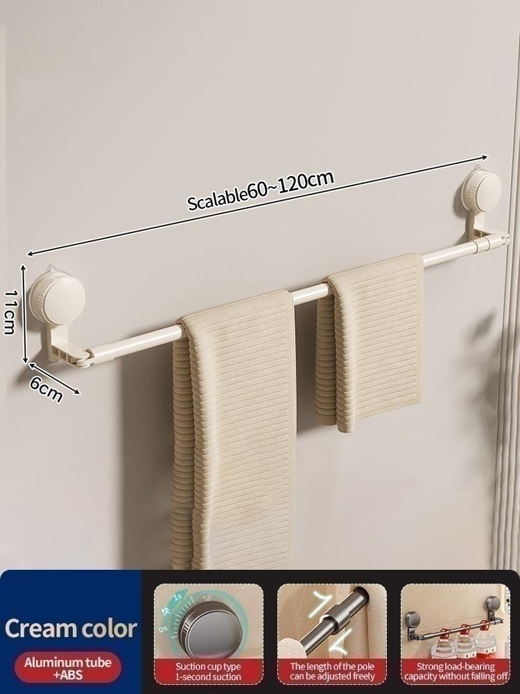 No Drill Suction Cup Extendable Rod Towel Rack Bathroom Storage Shelf Adjustable Shower Room Bath Towel Oganizer Hanger