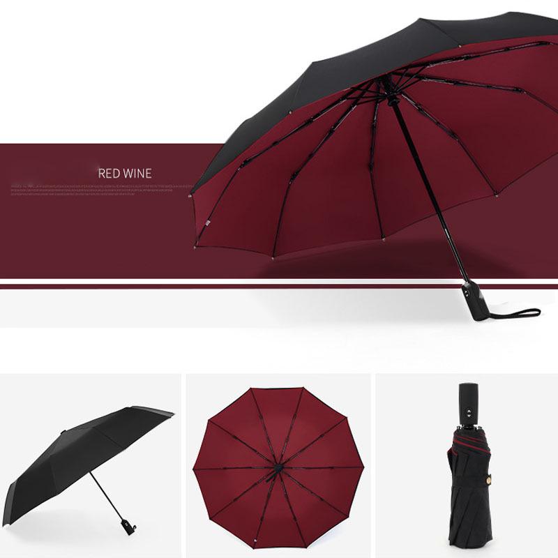 Windproof 10-Rib Double-Layer Folding Umbrella for Men and Women - Automatic, Sunscreen, Dual-Use.