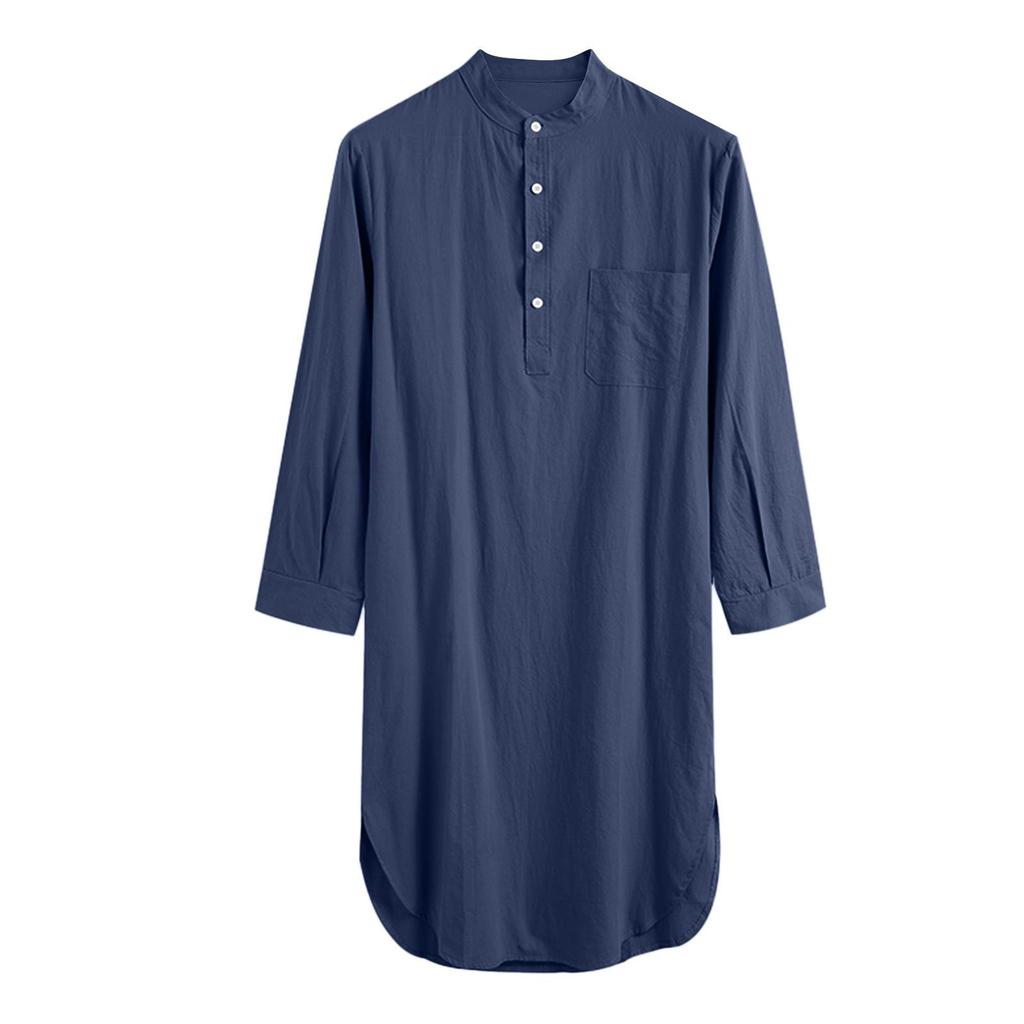 Abito da uomo in colore puro, abito a maniche lunghe in arabo saudita, abito musulmano Ramadan, abbigliamento islamico medio