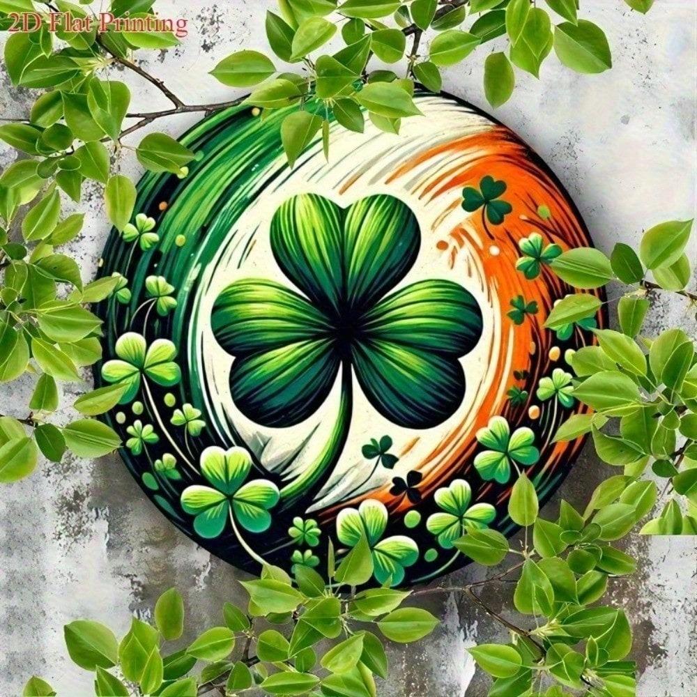 2D Irish Shamrock Metal Wall Decor Rustic Farmhouse Sign St. Patrick's Day Vintage Green Leaf Plaque