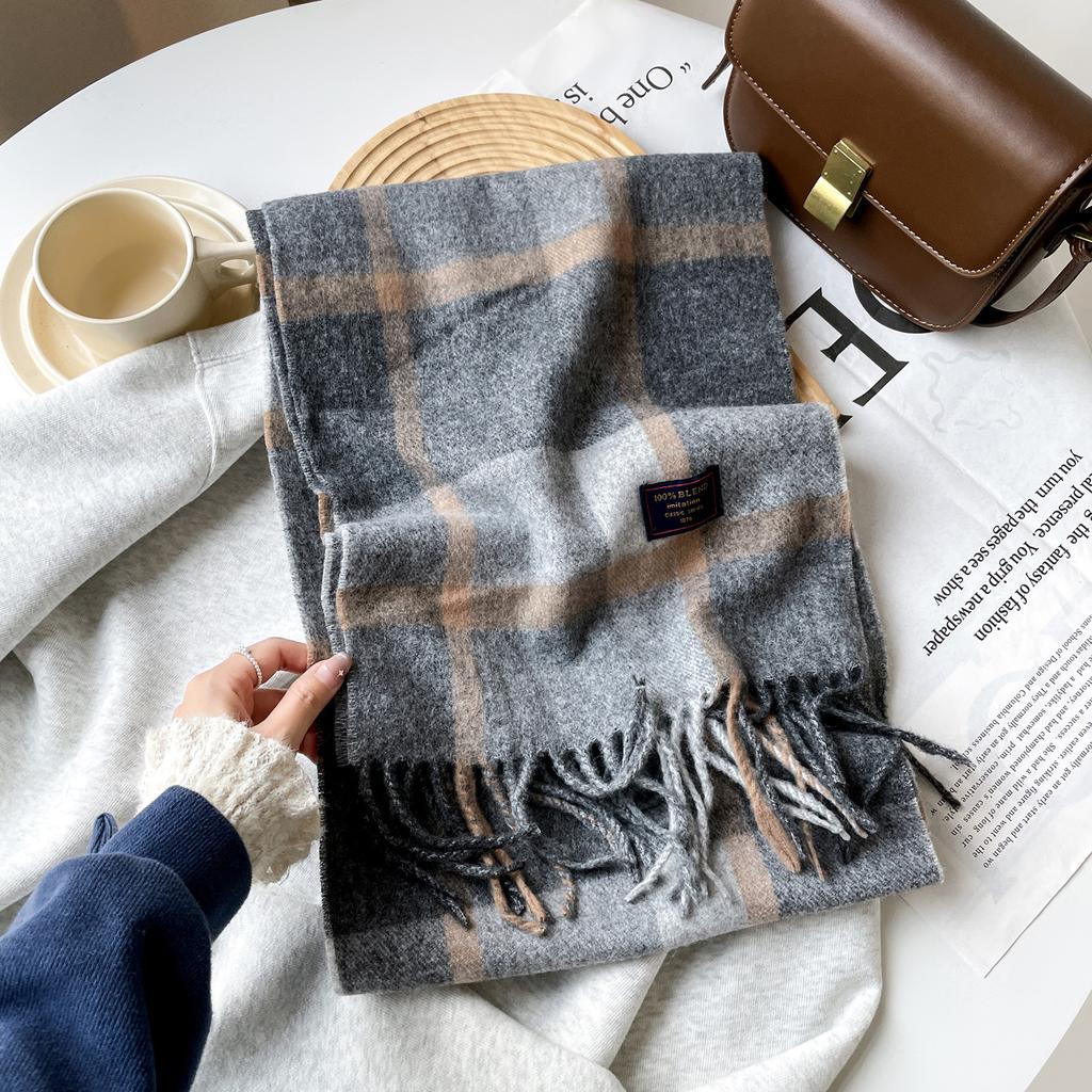 Classic scarf Men's winter imitation cashmere plaid scarf Warm shawl Tassel high-end scarf