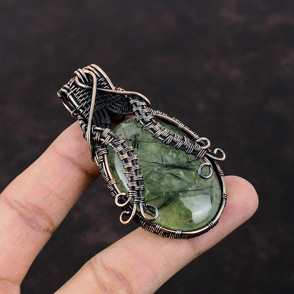 Moss Prehnite Copper Pendant Wire Wrapped Pendant Handmade Jewelry Stylish Pendant Copper Wire Jewelry Wedding Gift Genuine Gemstone Pendant