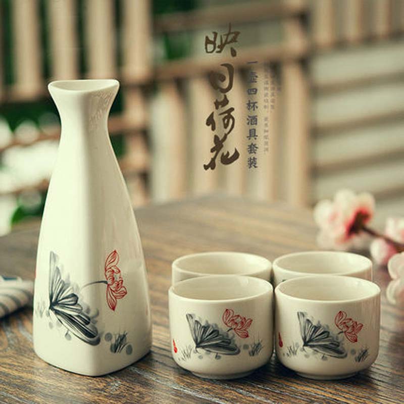 Japanese Porcelain Vintage Ceramic Pot Flagon Liquor Spirits Cups Set Kitchen Dining Bar Drinkware Japanese Sake Wine Set