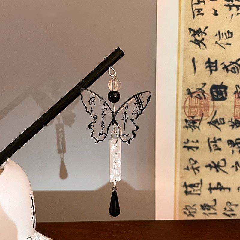 Chinese Style Butterfly Tassel Hair Clips Pins For Women Vintage Wood Chopstick Shaped Hairpin Hair Stick Hair Accessories