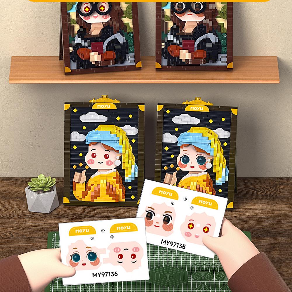 Idea Artistic Creation Art Painting Het Meisje Met De Parel Mona Lisa Building Brick Micro Diamond Block Cartoon Toy For Gifts