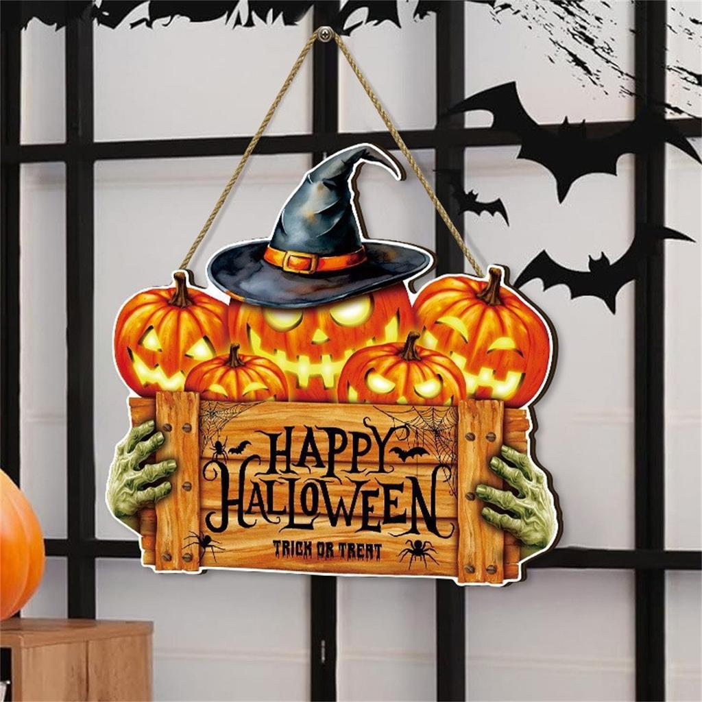 Halloween Pumpkin Door Hanging Welcome Wooden Sign Front Door Home Decoration Wall Hanging