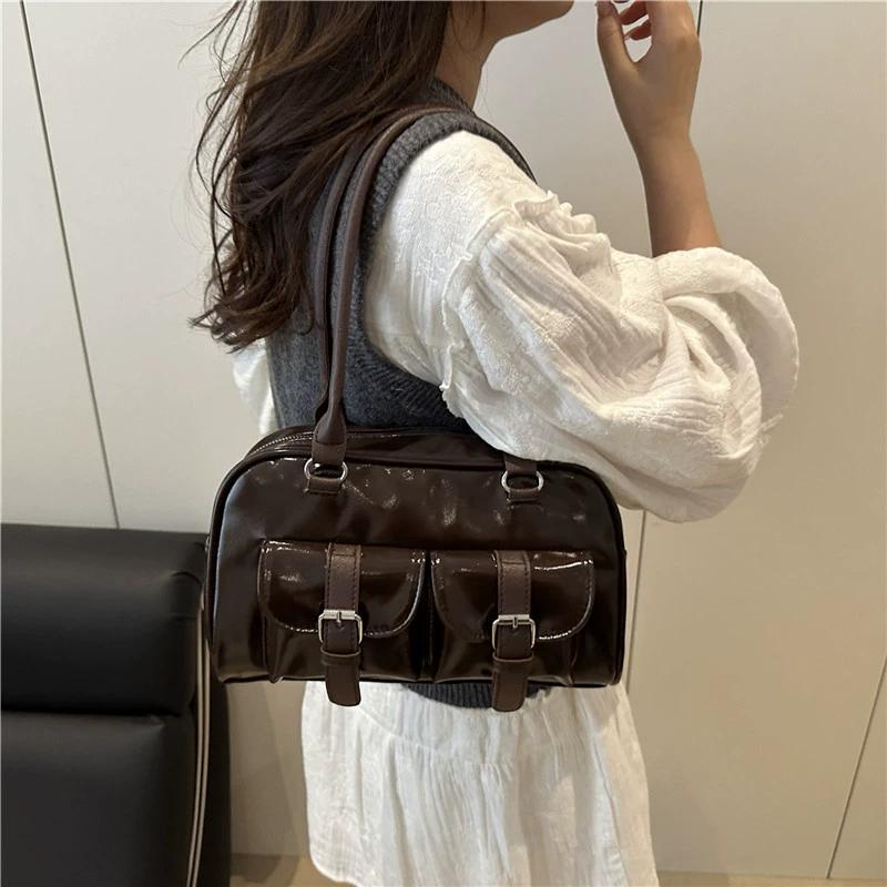 All Kinds of Bowling Burgundy Bags Ladies Commute Tote Women Shoulder Bags Pu Leather Female Underarm Large Handbags Purse