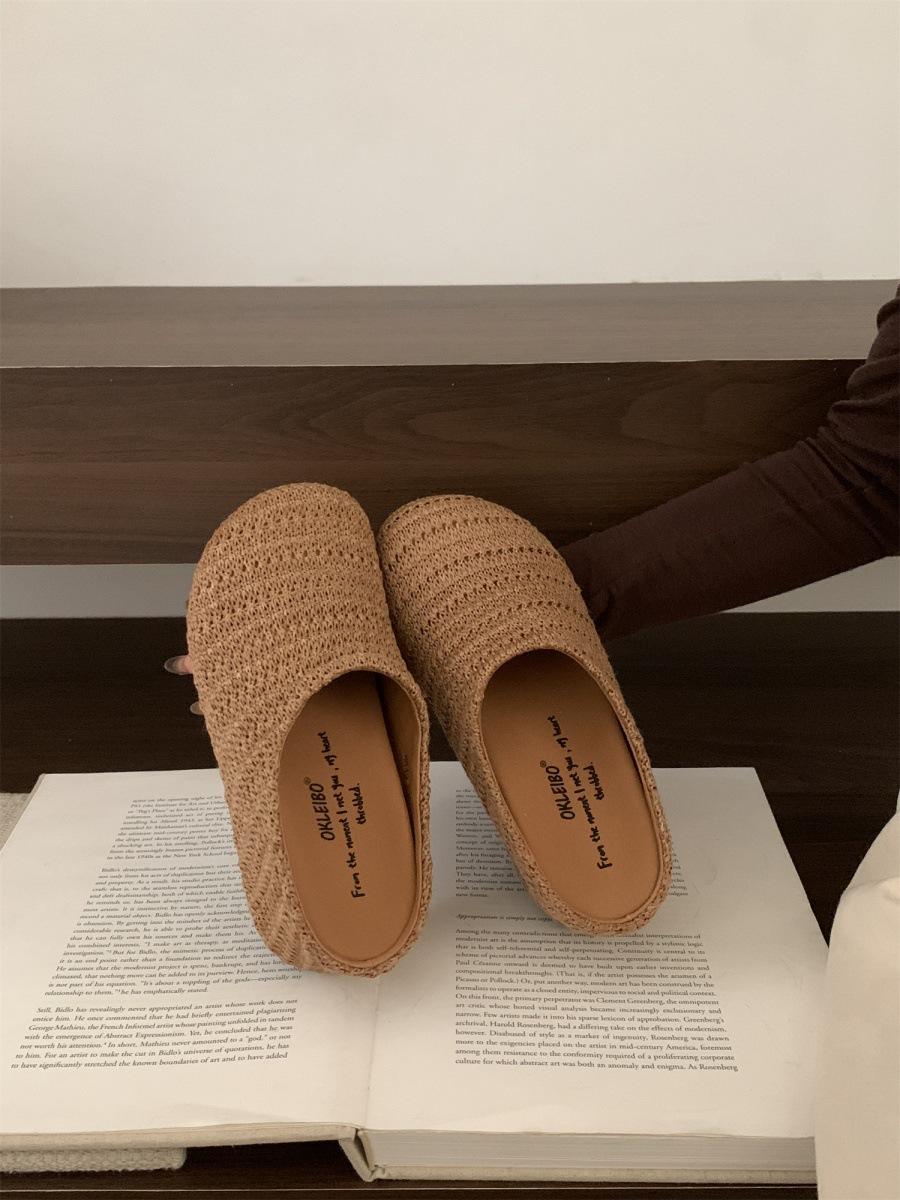 

Woven bag head slippers women s 2025 summer outer wear beach soft bottom lazy high value flat bottom Muller cool slippers 39 светло-коричневого