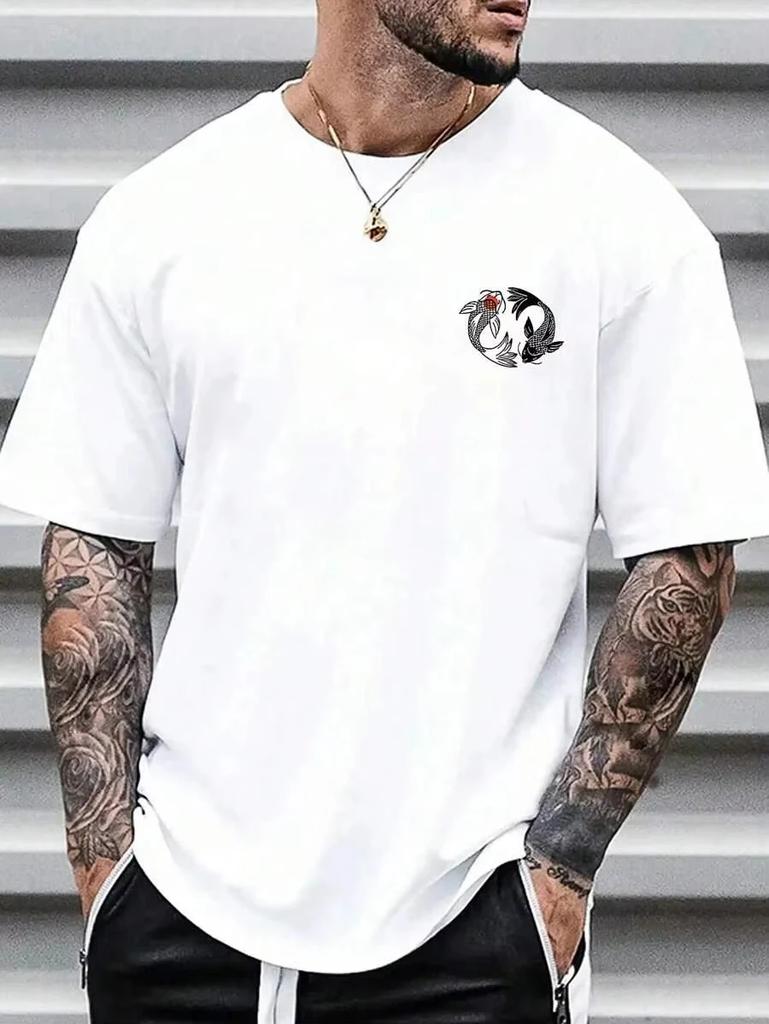 Japanese Koi Fish Harajuku Style Graphic Cotton T-Shirt for Men Summer Casual Fashion Loose Fit Short Sleeve Comfortable