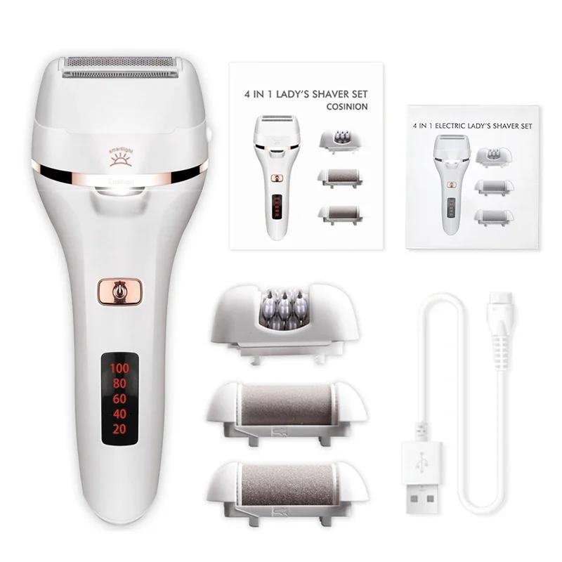 Newest 4 IN 1 Painless Epilator Depilator For Lady Full Body Electric Hair Removal Shaver Foot File Callus Remover Pedicure Tool