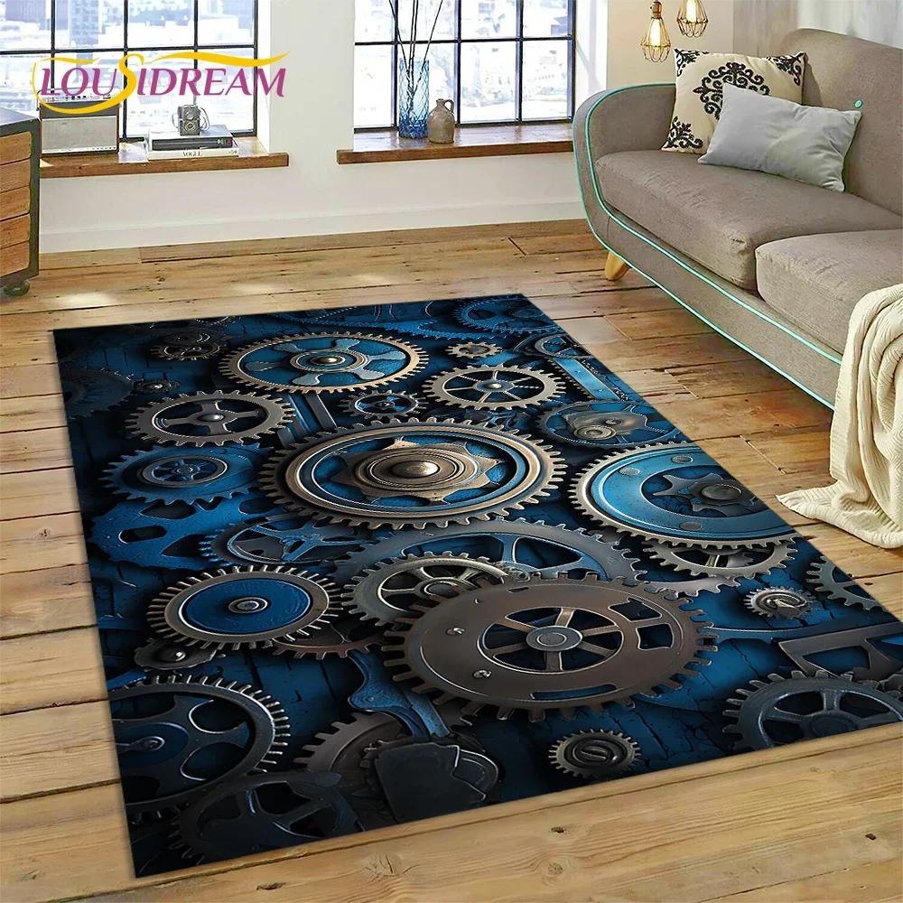 3D mechanické ozubené kola Gears Steampunk Koberec Koberec do obývacího pokoje Ložnice Dekor, podlahová rohož Protiskluzová dekorace na pohovku Rohožka Dárky