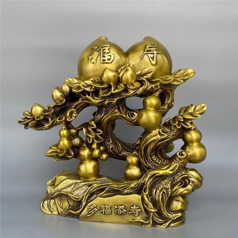 Pure copper longevity home and office decorative craft ornament, fortune gourd fairy peach birthday gift