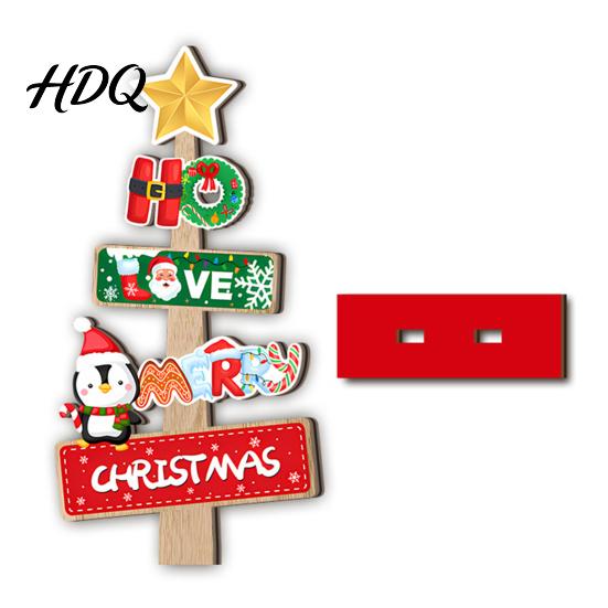 Stable Base Christmas Decor 2D Wooden Tabletop Ornaments Xmas Tree Santa Holiday Home Accents Snowman Sign with Stand Party Decorations Small Gifts