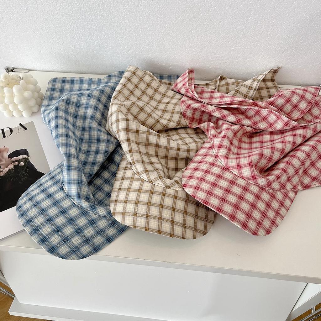 New Korean Plaid Strap Sun Protection Baseball Cap Korean Personalized Women's Headband Sun Protection Hat