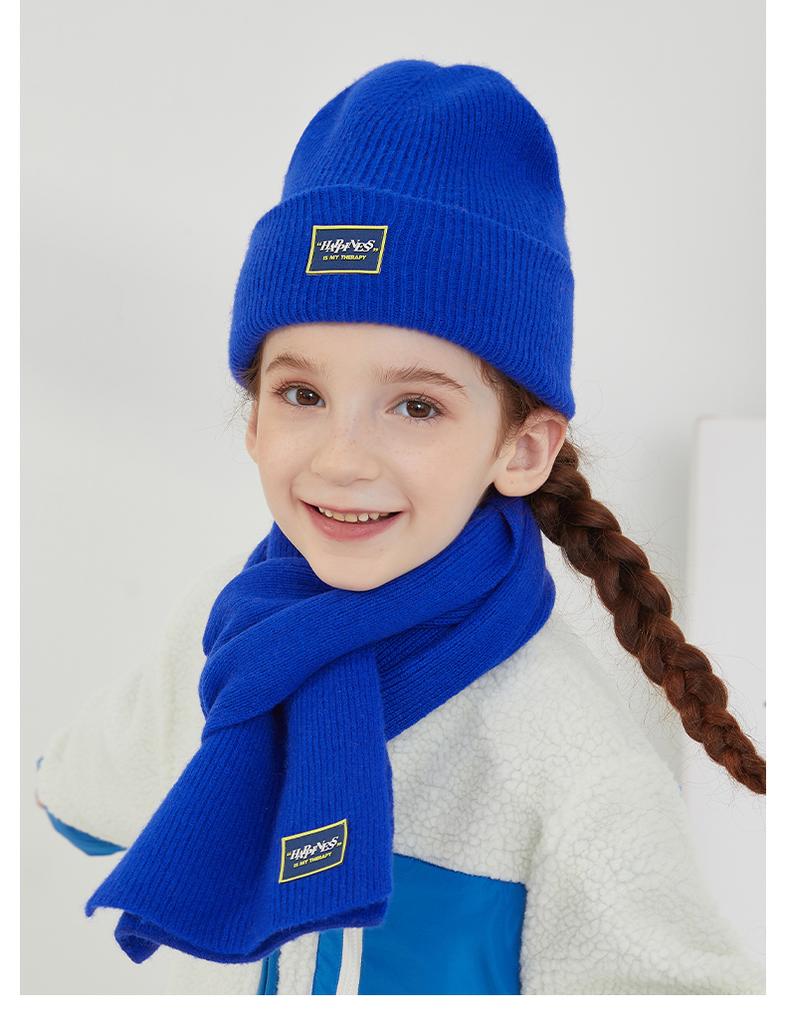 ELLE 100% Sheep Wool Children's Color Code Wool Knitted Series Collection Cold Hat/Scarf