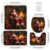 4Pcs Vintage Christmas Santa Claus Shower Curtain Set with Non-Slip Bath Mat, Toilet Lid Cover, Contour Rug & 12 Hooks, Bathroom Decor