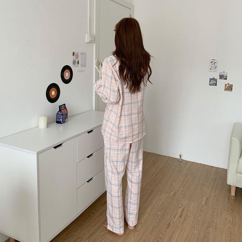 Korean Style Women's Long Sleeve Cardigan and Pajama Set for Spring, Autumn, and Winter Home Wear